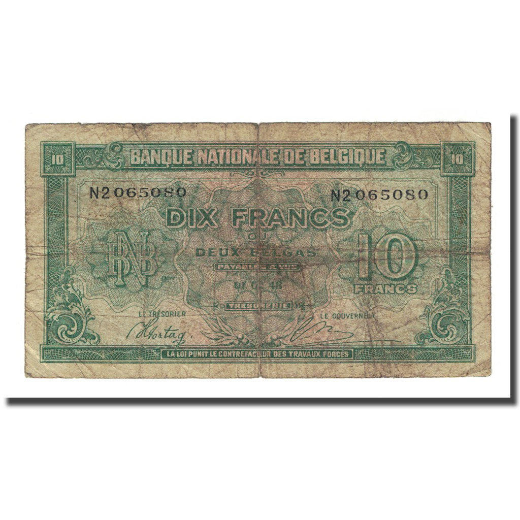 Banknote, Belgium, 10 Francs-2 Belgas, 1943-02-01, KM:122, VG(8-10)