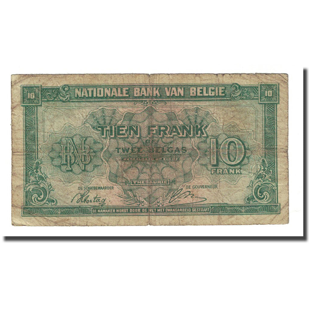 Banknote, Belgium, 10 Francs-2 Belgas, 1943-02-01, KM:122, VG(8-10)