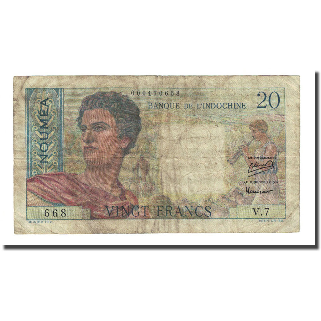 Banknote, New Caledonia, 20 Francs, Undated (1951), KM:50a, VF(20-25)