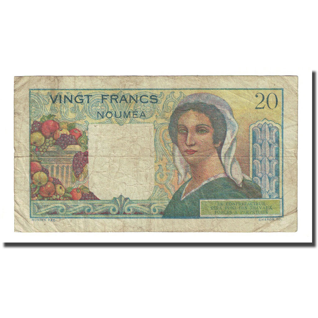 Banknote, New Caledonia, 20 Francs, Undated (1951), KM:50a, VF(20-25)