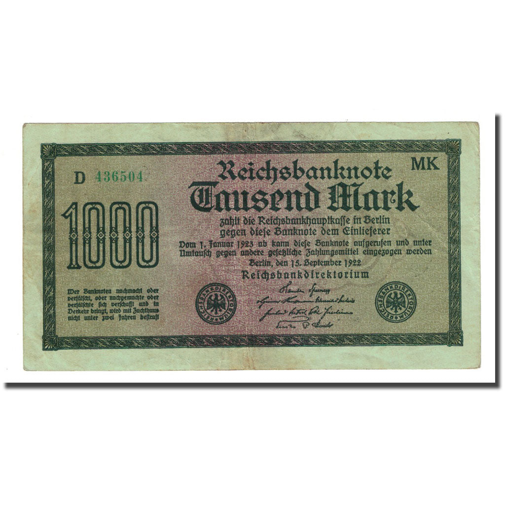 Banknote, Germany, 1000 Mark, 1922-09-15, KM:76h, VF(20-25)