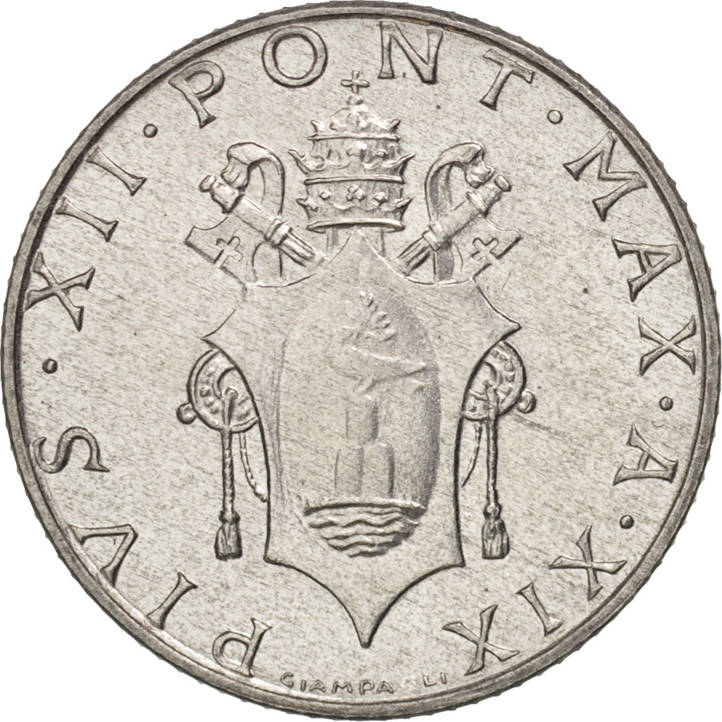 VATICAN CITY, Pius XII, 2 Lire, 1957, MS(63), Aluminum, KM:50