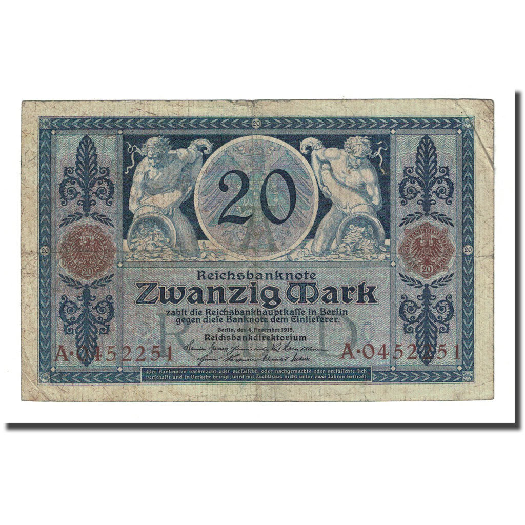 Banknote, Germany, 20 Mark, 1915-11-04, KM:63, F(12-15)