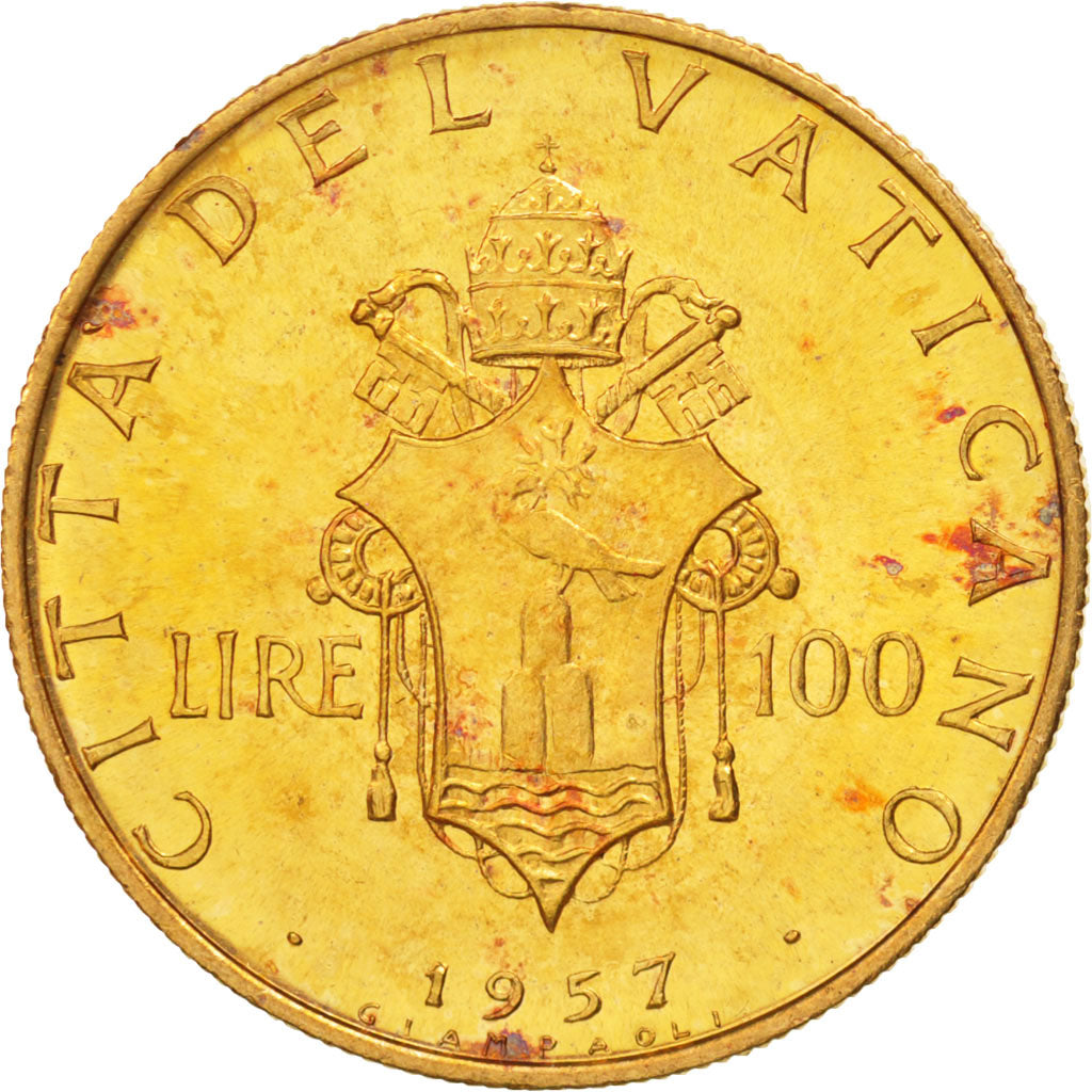 CITTÀ DEL VATICANO, Pius XII, 100 Lire, 1957, SPL, Oro, KM:A53