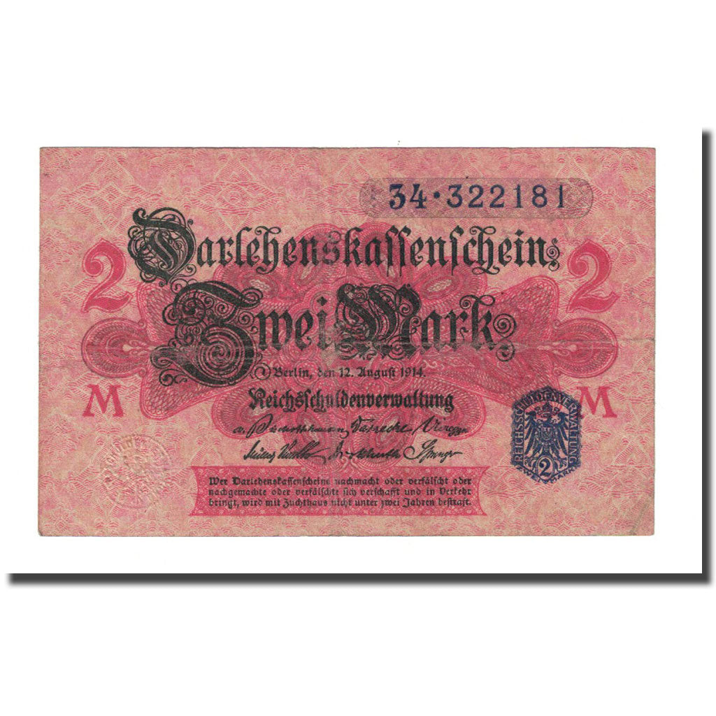 Banconote, Germania, 2 Mark, 1914-08-12, KM:55, BB