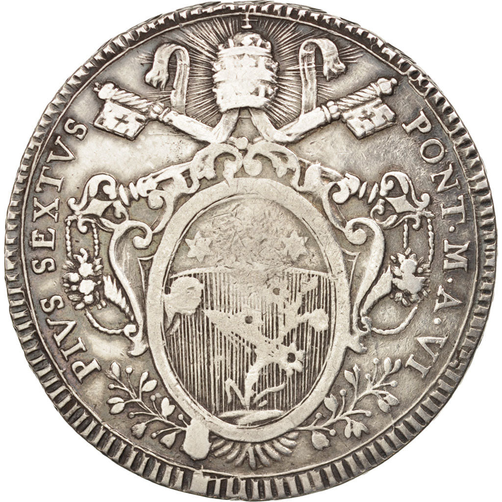 ITALIAN STATES, PAPAL STATES, Pius VI, Scudo, 1780, VF(20-25), Silver, KM:1216.2