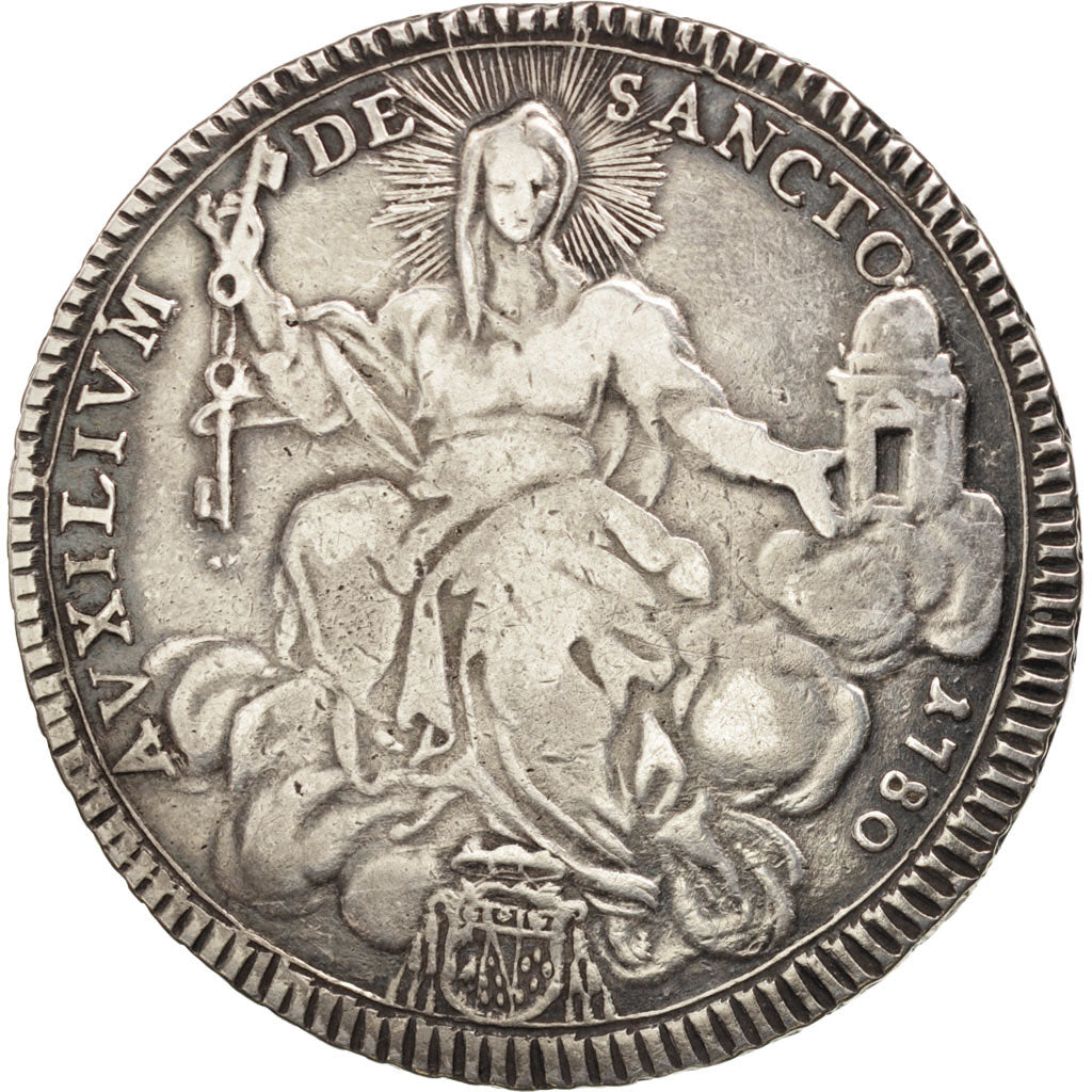 ITALIAN STATES, PAPAL STATES, Pius VI, Scudo, 1780, VF(20-25), Silver, KM:1216.2