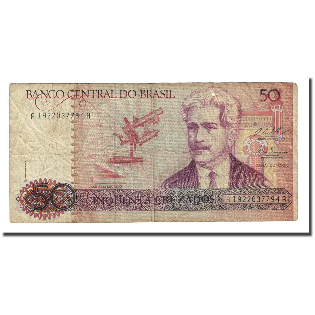 Banknot, Brazylia, 50 Cruzados, 1987, KM:210b, F(12-15)