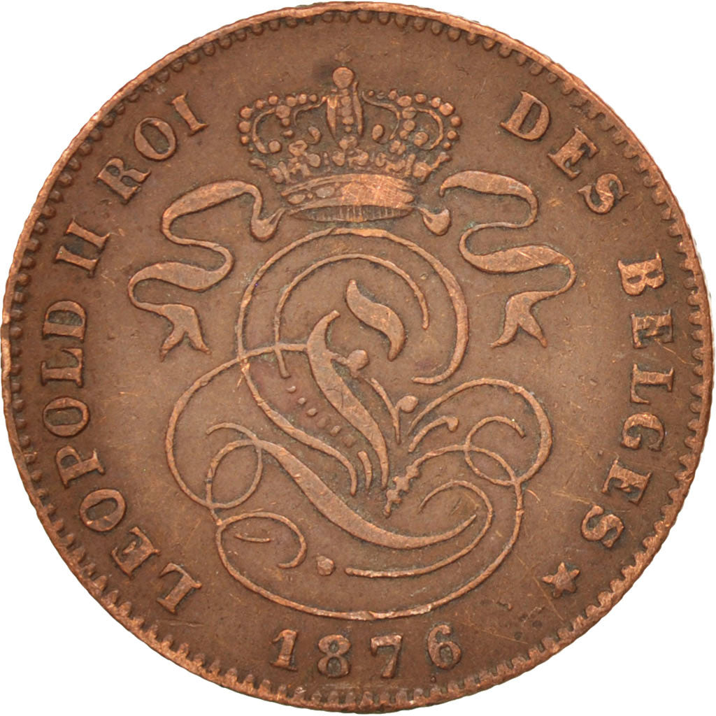 Belgium, Leopold II, 2 Centimes, 1876, EF(40-45), Copper, KM:35.1