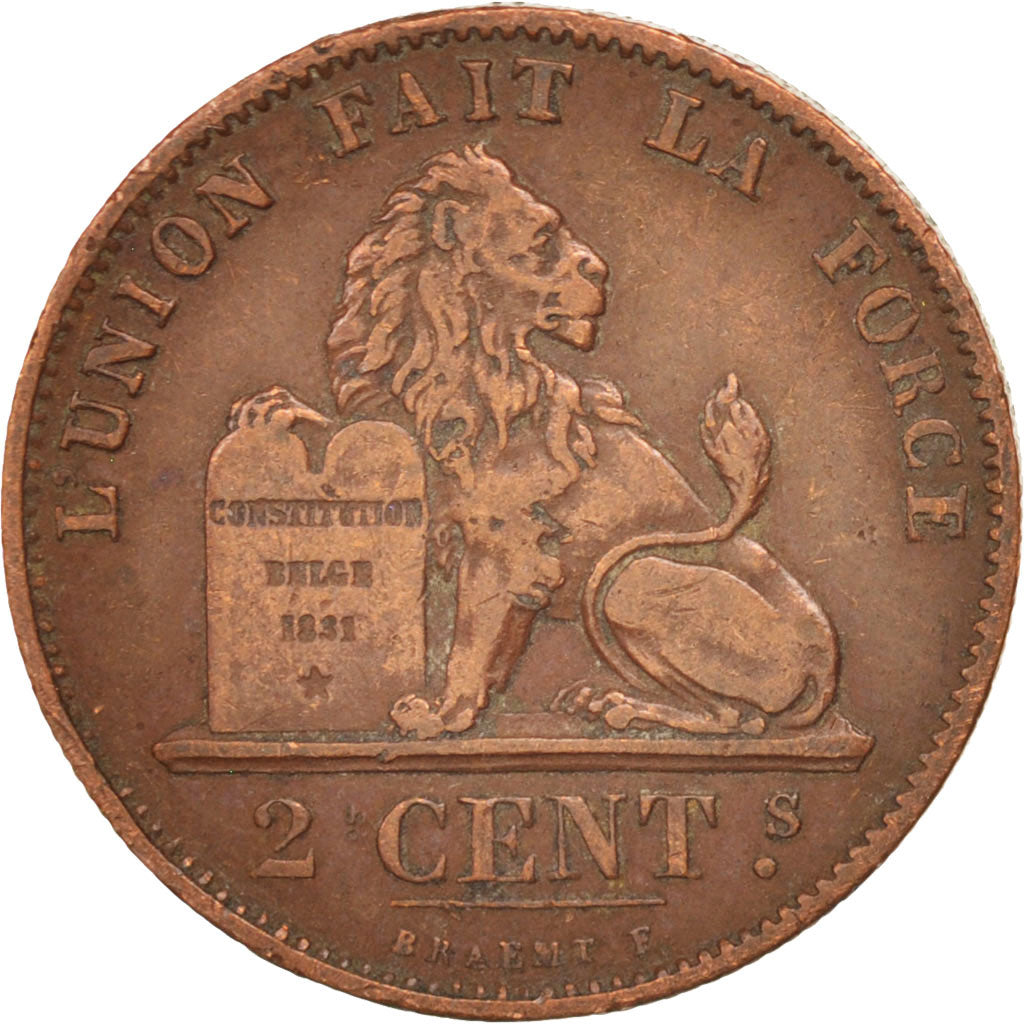 Belgium, Leopold II, 2 Centimes, 1876, EF(40-45), Copper, KM:35.1
