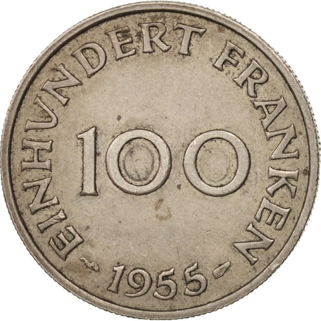 SAARLAND, 100 Franken, 1955, Paris, EF(40-45), Copper-nickel, KM:4