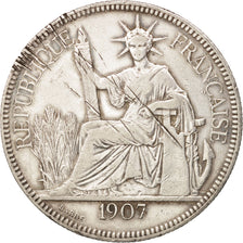 FRENCH INDO-CHINA, Piastre, 1907, Paris, VF(30-35), Silver, KM:5a.1, Lecompte290