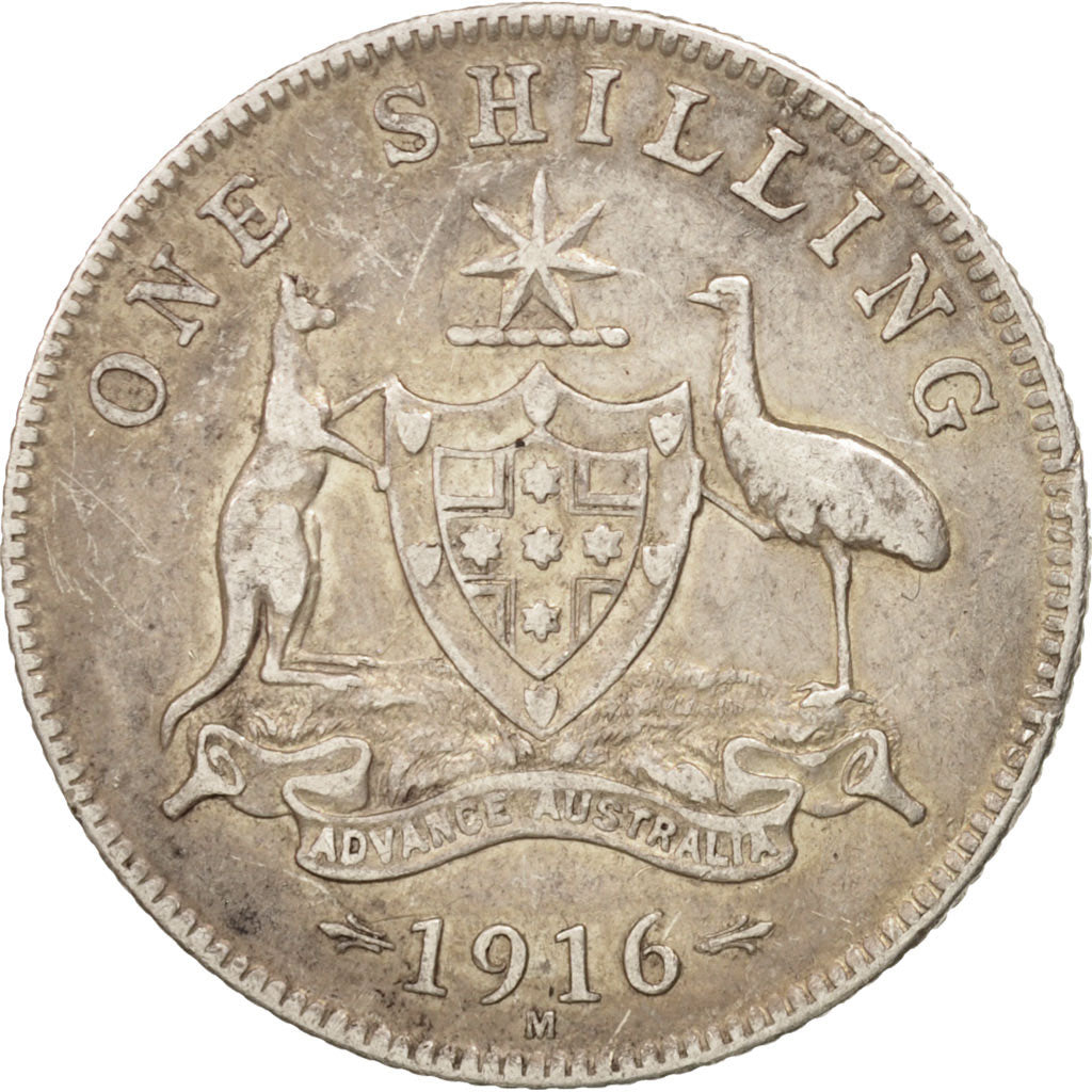 Australia, George V, Shilling, 1916, Melbourne, EF(40-45), Silver, KM:26