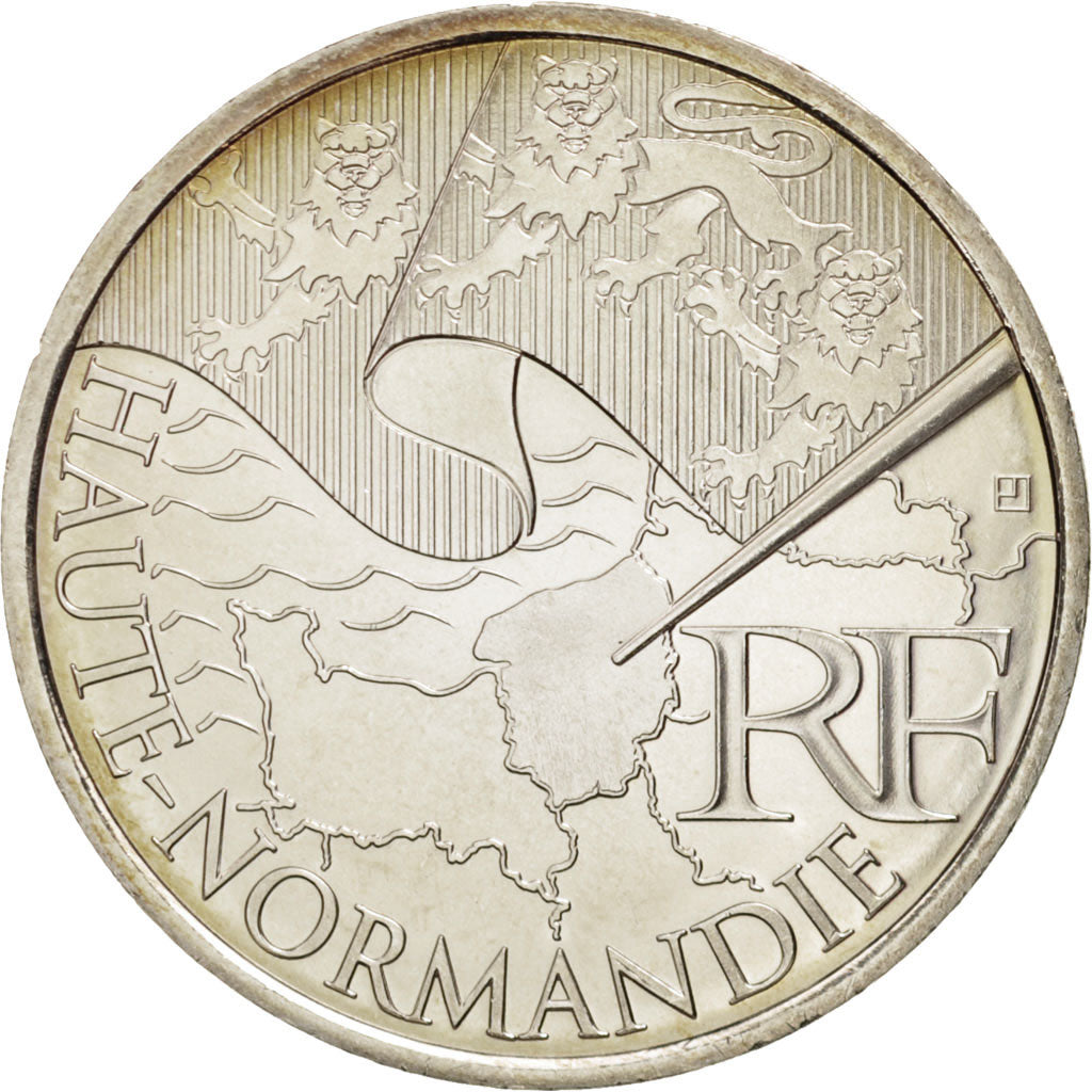 France, 10 Euro Haute-Normandie, 2010, MS(60-62), Silver, KM:1656