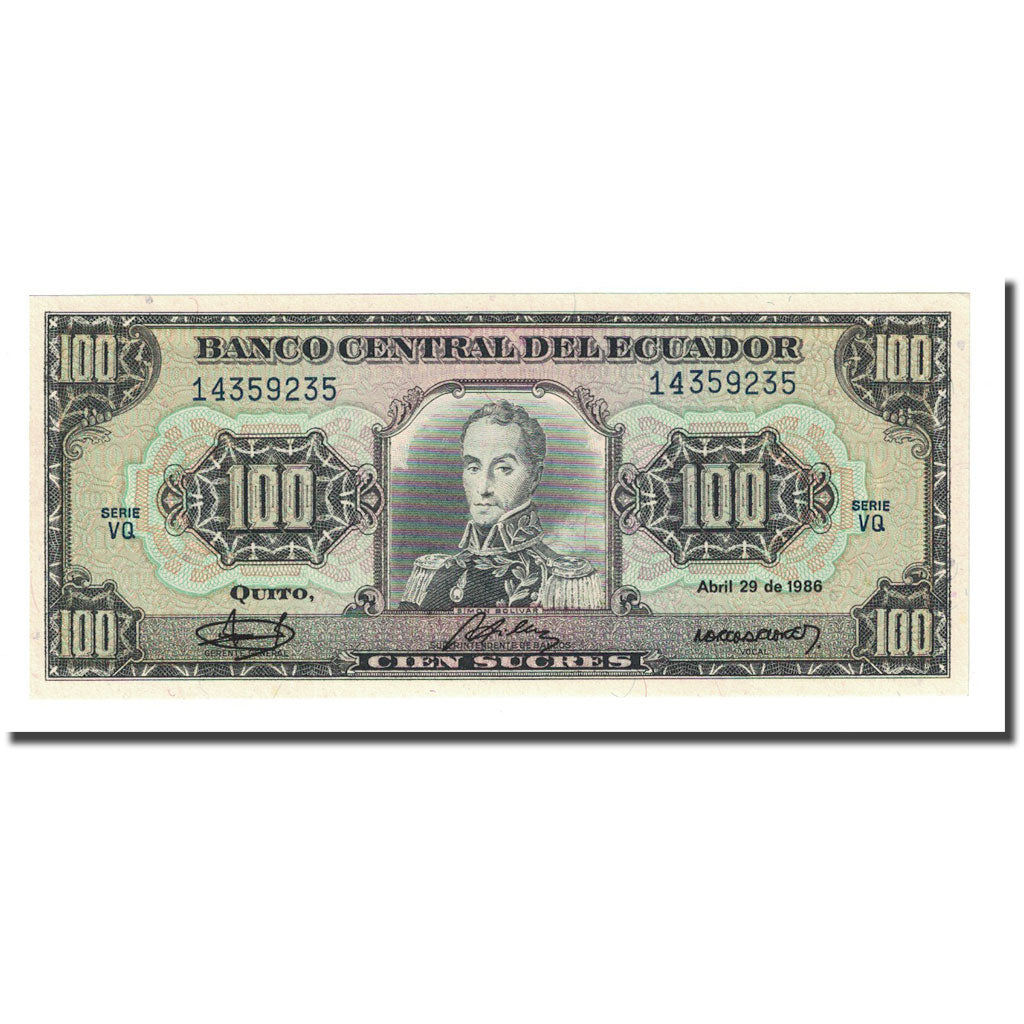 Banknote, Ecuador, 100 Sucres, 1986-04-29, KM:123, UNC(65-70)
