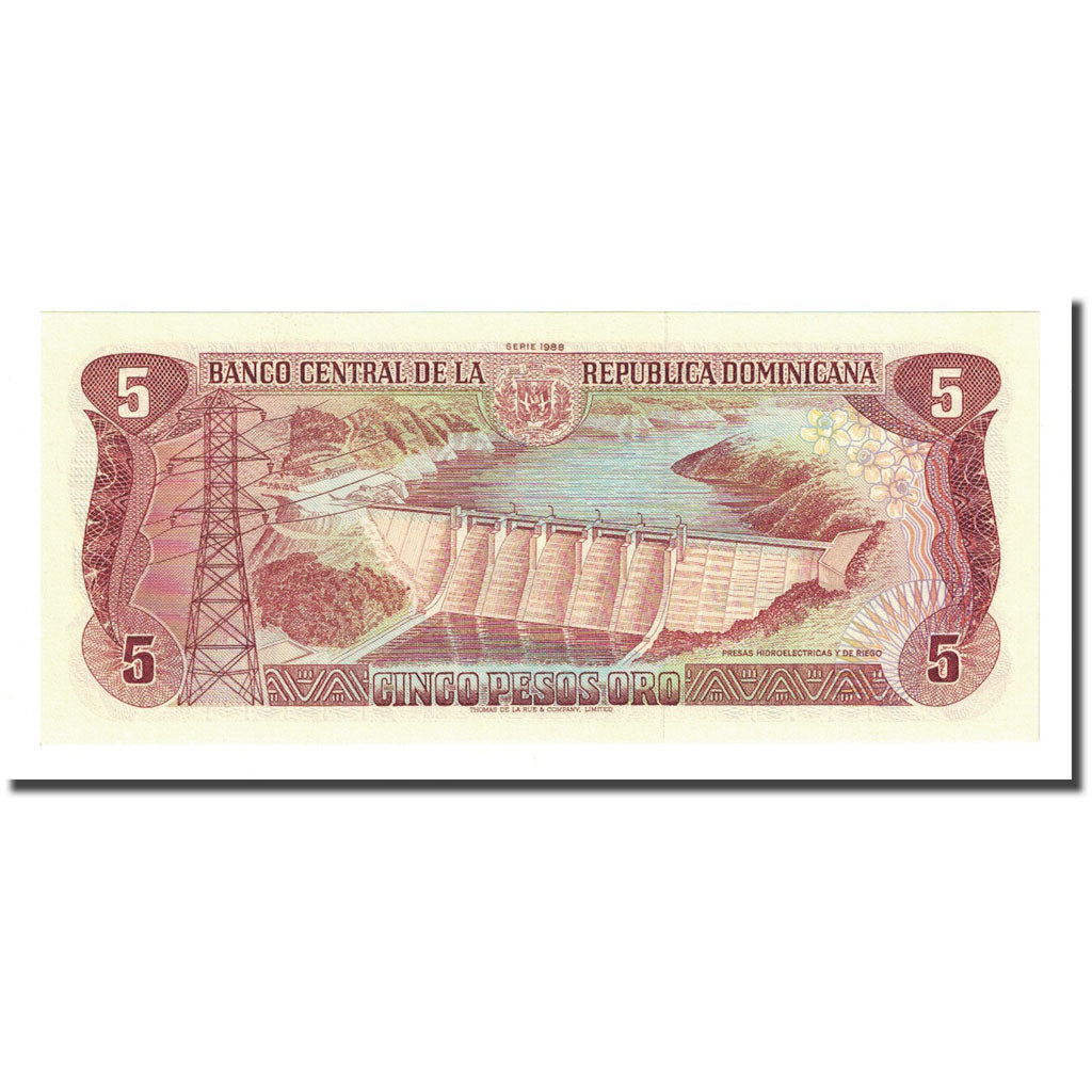 Banknote, Dominican Republic, 5 Pesos Oro, 1988, KM:118c, UNC(65-70)