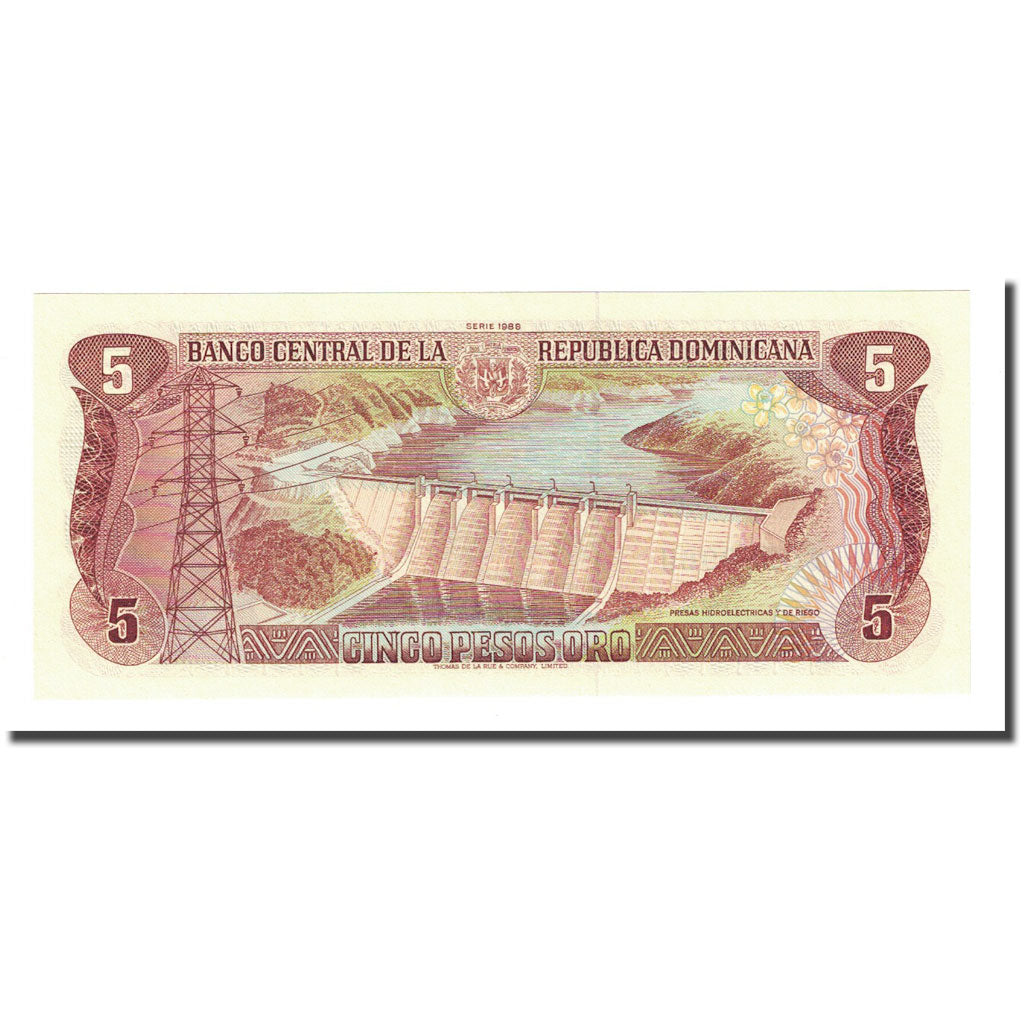 Banknote, Dominican Republic, 5 Pesos Oro, 1988, KM:118c, UNC(65-70)
