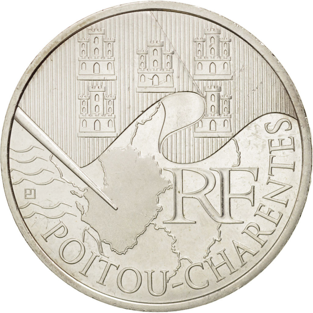 France, 10 Euro Poitou-Charentes, 2010, MS(60-62), Silver, KM:1667