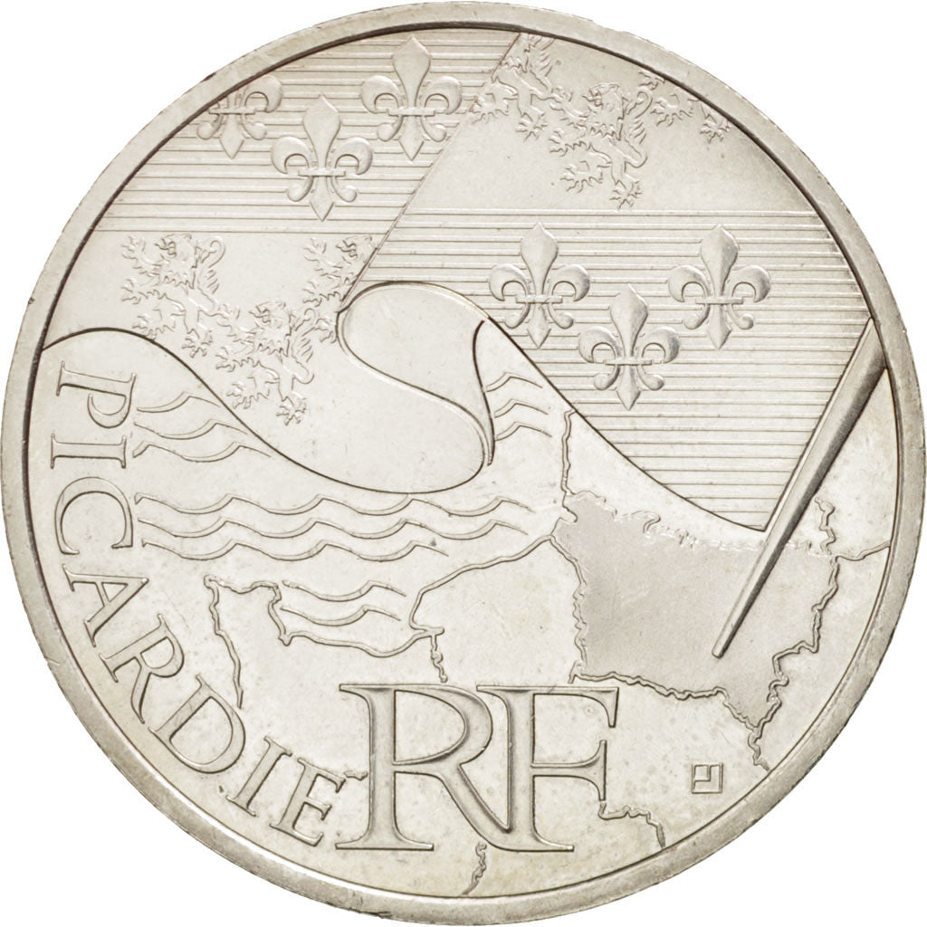 France, 10 Euro Picardie, 2010, MS(60-62), Silver, KM:1666