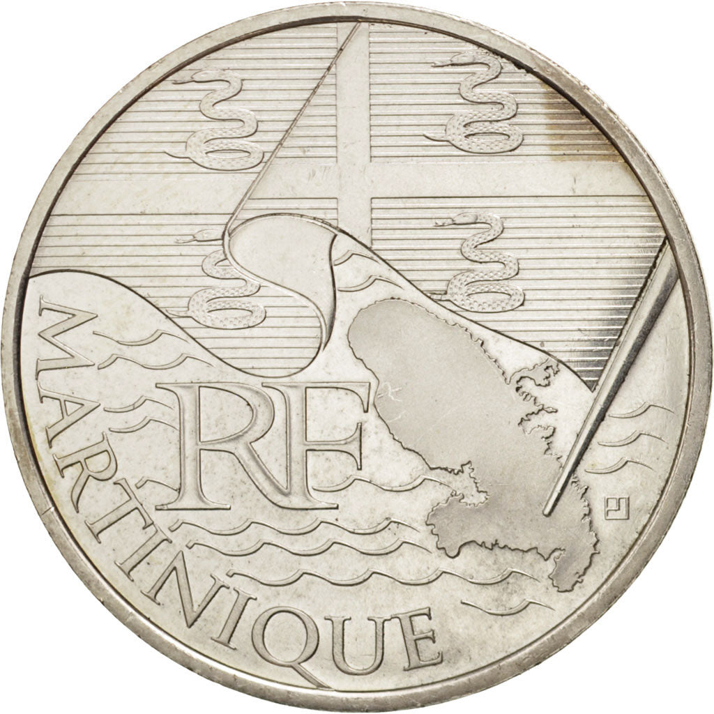 France, 10 Euro Martinique, 2010, MS(60-62), Silver, KM:1662