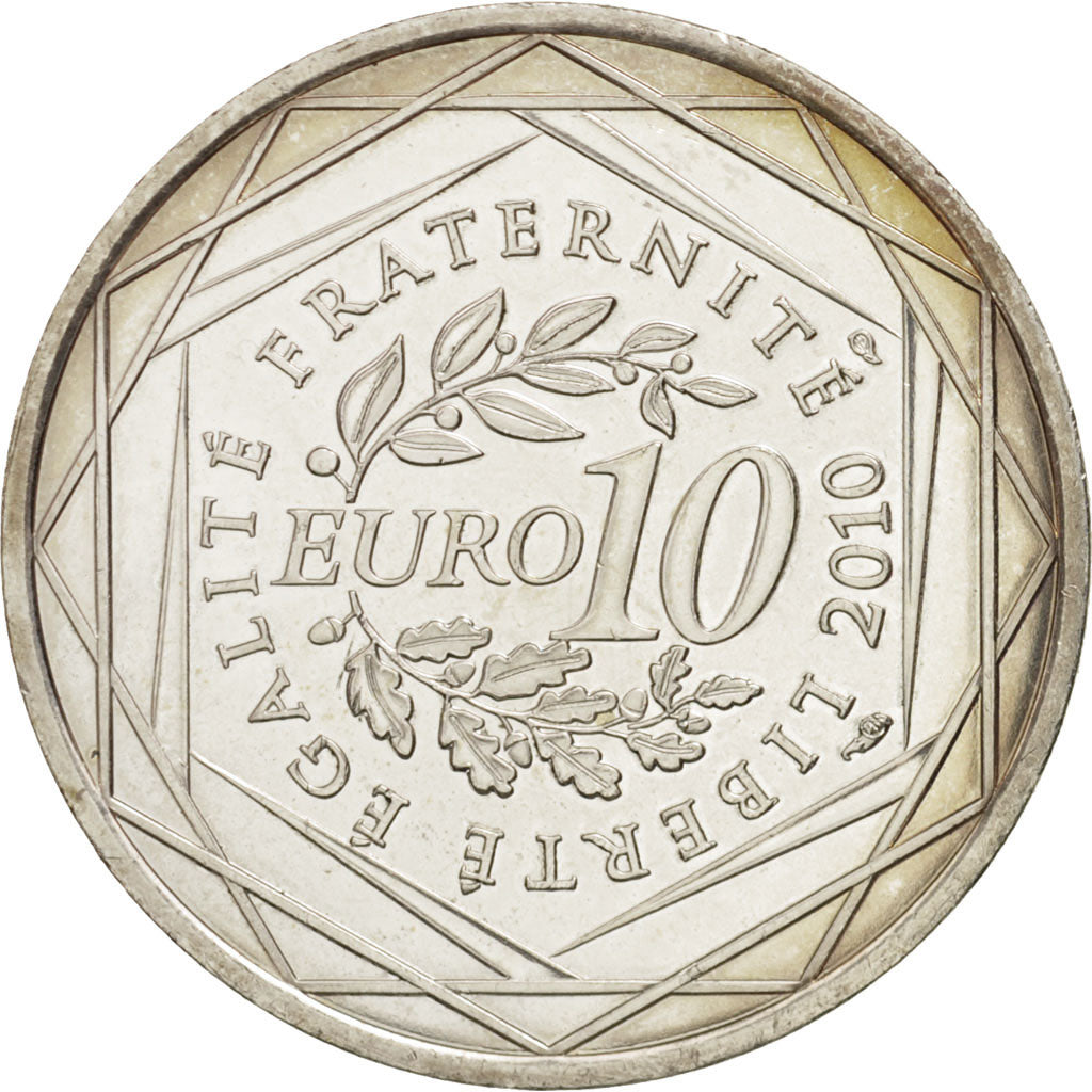 France, 10 Euro Guyane, 2010, MS(60-62), Silver, KM:1654