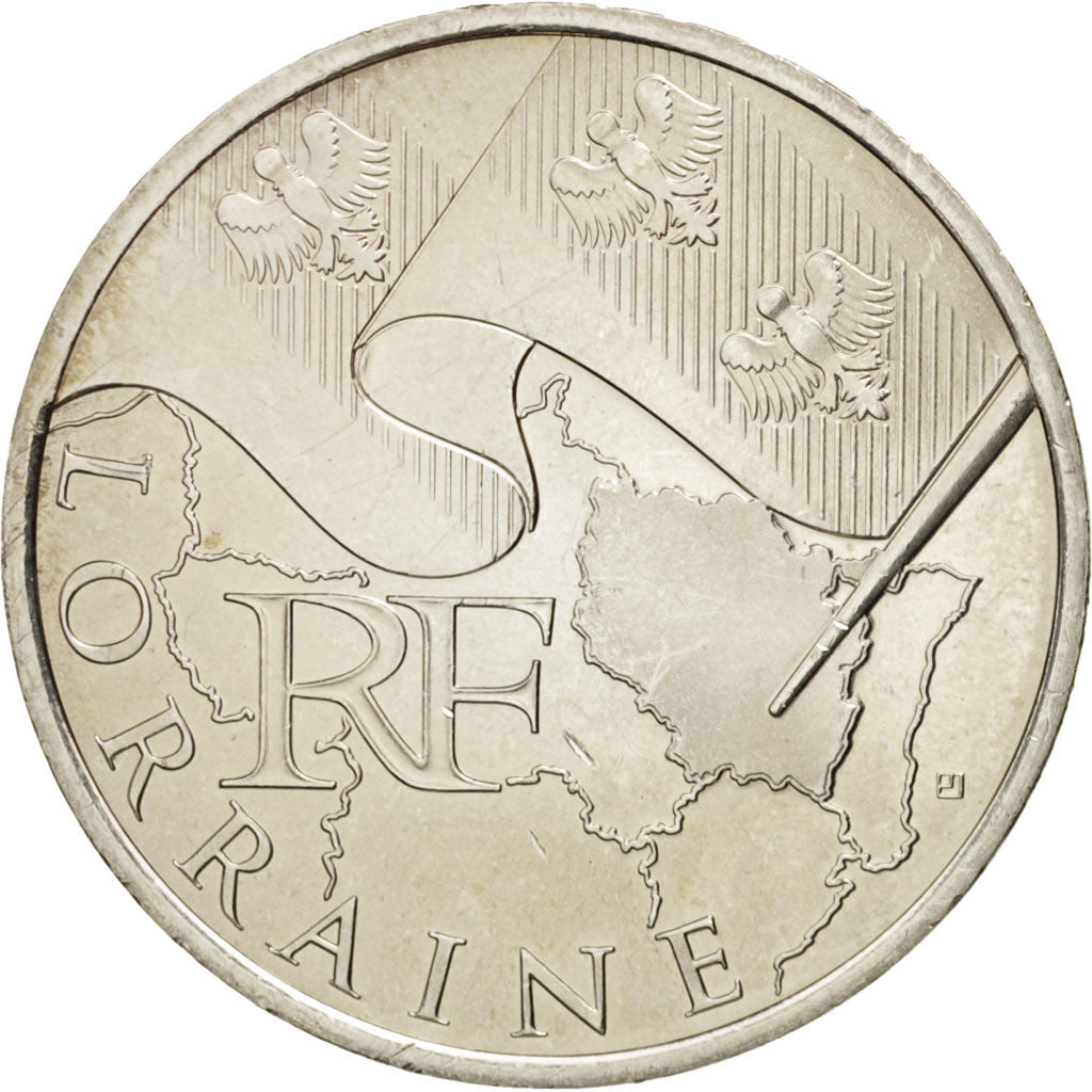 France, 10 Euro Lorraine, 2010, MS(60-62), Silver, KM:1661
