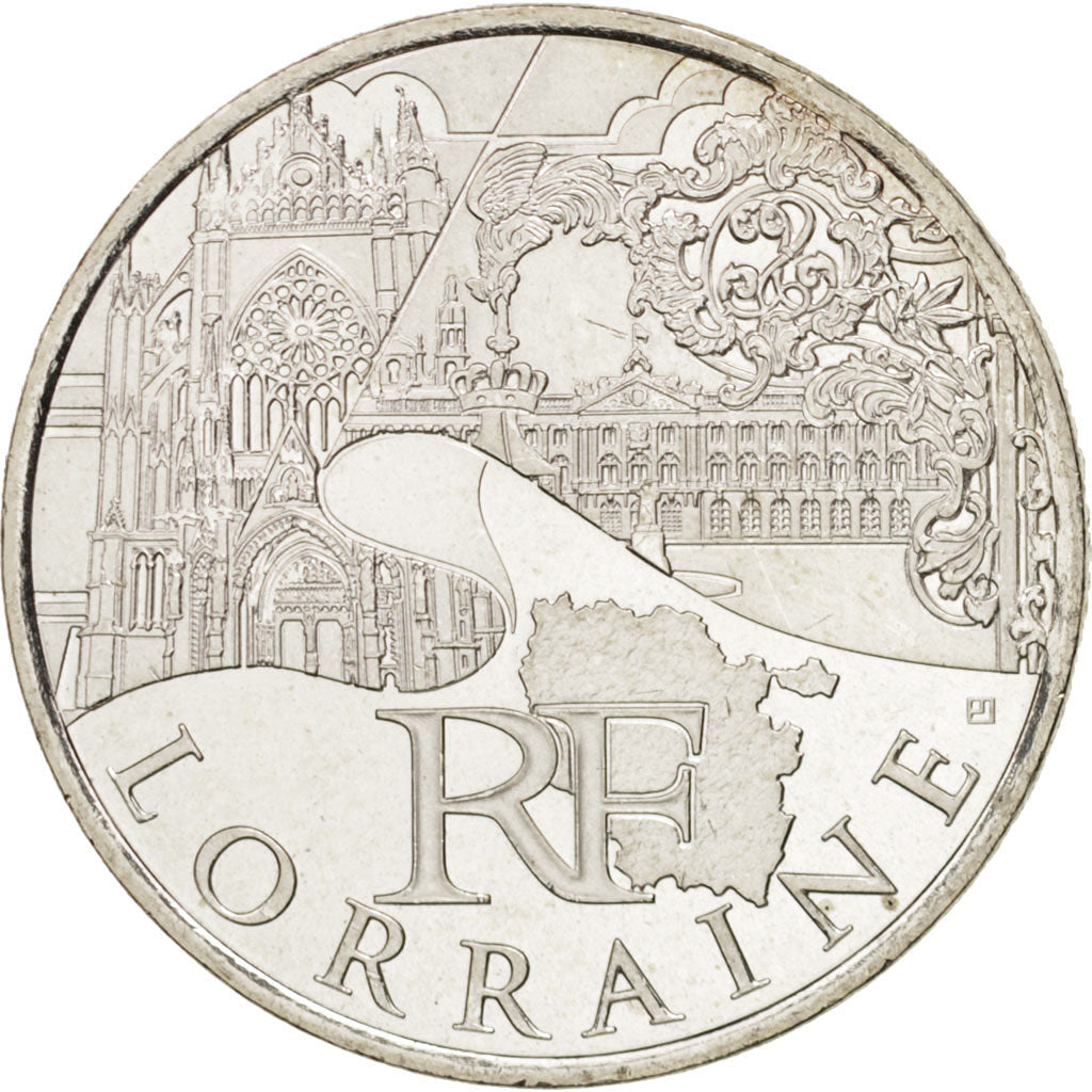 France, 10 Euro Lorraine, 2011, MS(60-62), Silver, KM:1743