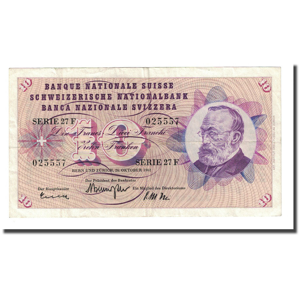 Banknote, Switzerland, 10 Franken, 1961-10-26, KM:45r, VF(30-35)