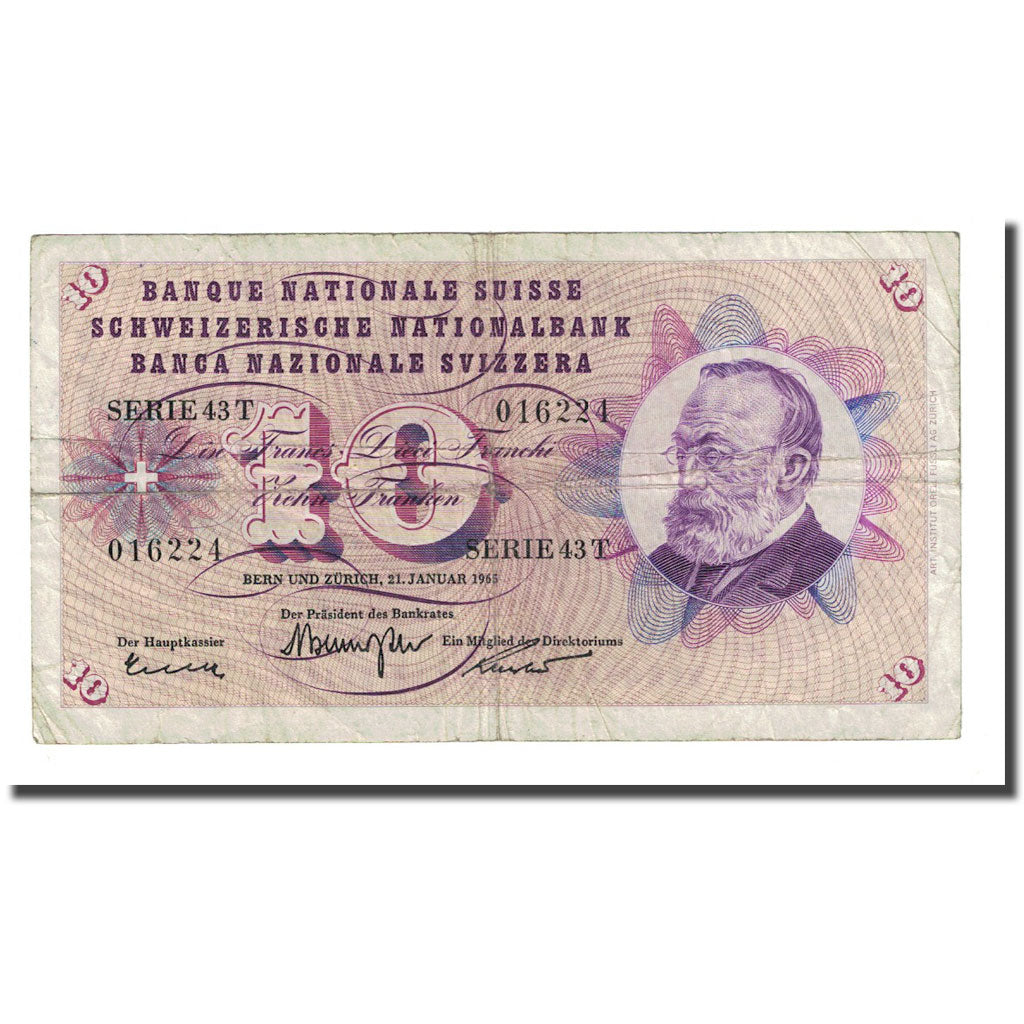 Banknote, Switzerland, 10 Franken, 1965-01-21, KM:45j, EF(40-45)