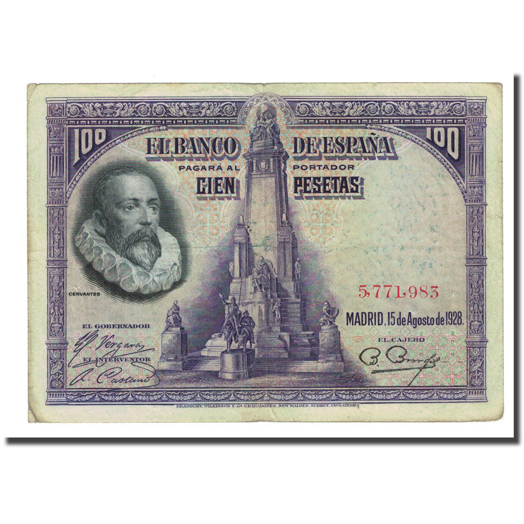 Banknote, Spain, 100 Pesetas, 1928-08-15, KM:76a, VF(30-35)