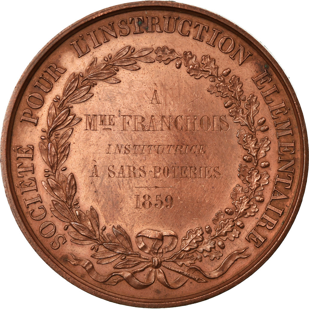 France, Medal, Education, Instruction Elémentaire, Sars-Poteries, 1859, Domard