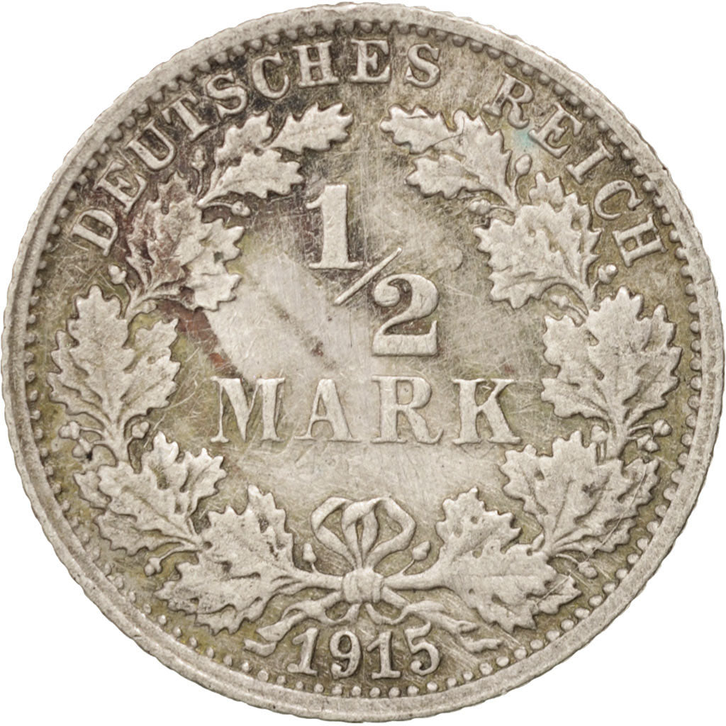 Münze, GERMANY - EMPIRE, 1/2 Mark, 1915, Stuttgart, SS, Silber, KM:17