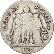 France, Union et Force, 5 Francs, 1798, Bayonne, F(12-15), Silver, KM:639.6