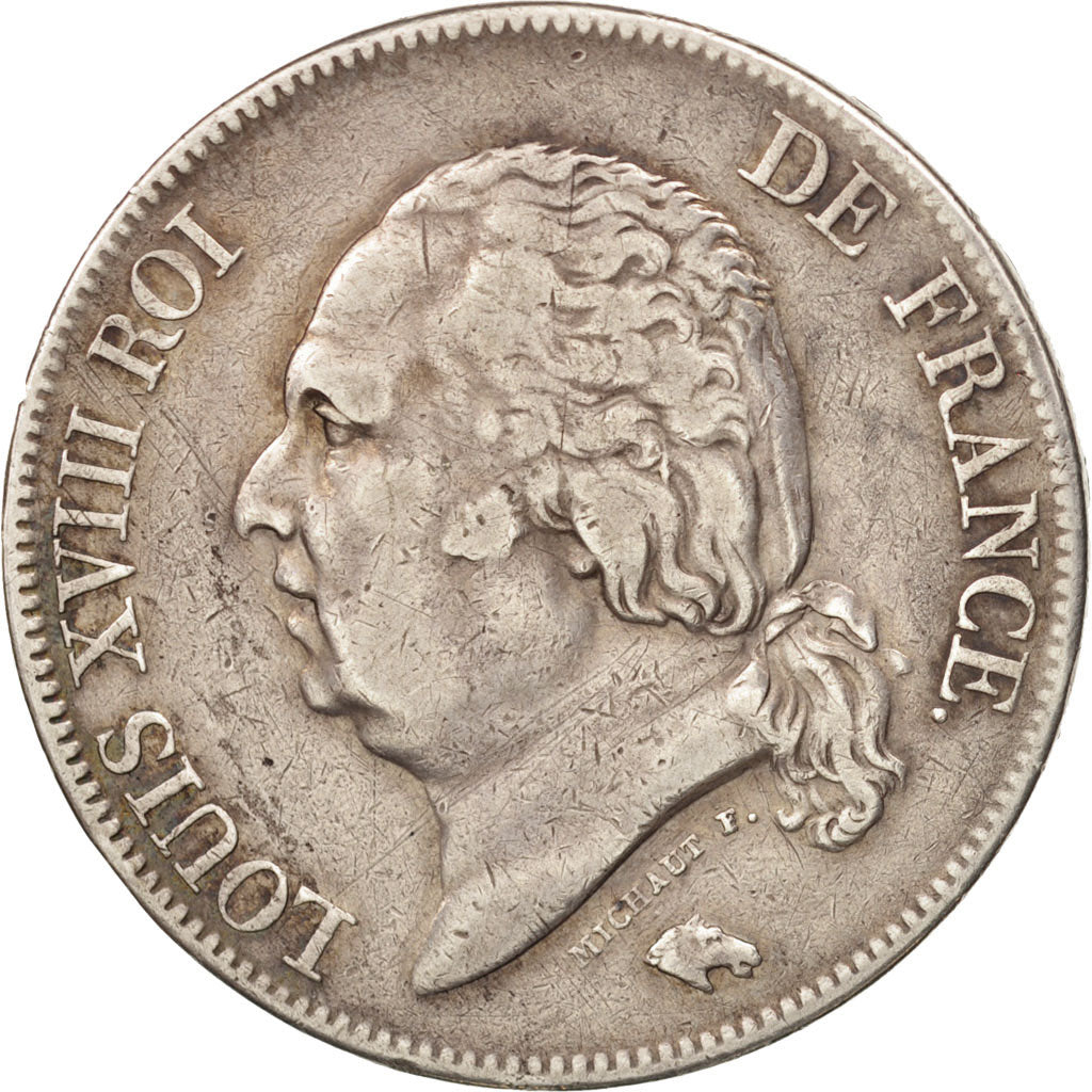 France, Louis XVIII, 5 Francs, 1824, Lille, EF(40-45),Silver,KM711.13,Gadoury614