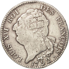 France, Écu de 6 livres François, 1792, Paris, VF(30-35), Silver, KM 615.1