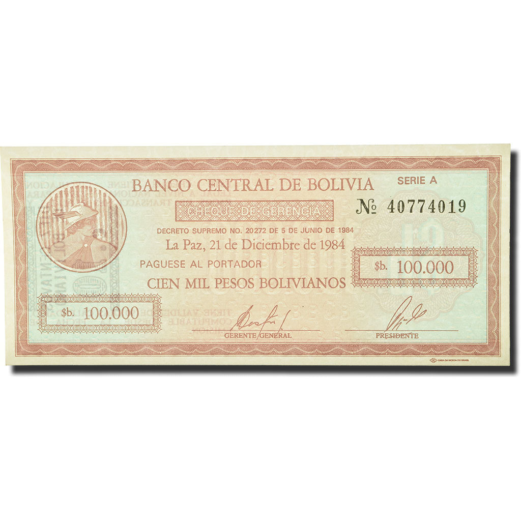 Billete, 10 Centavos on 100,000 Pesos Bolivianos, Undated (1987), Bolivia