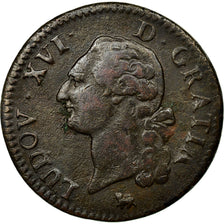 Moneda, Francia, Louis XVI, Sol ou sou, Sol, 1791, Paris, BC+, Cobre, KM:578.1