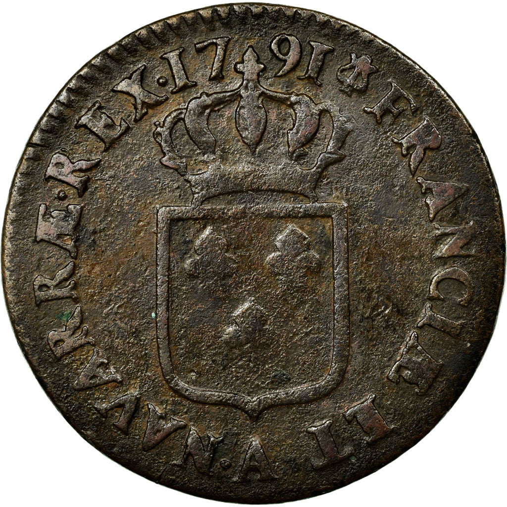 Moneda, Francia, Louis XVI, Sol ou sou, Sol, 1791, Paris, BC+, Cobre, KM:578.1