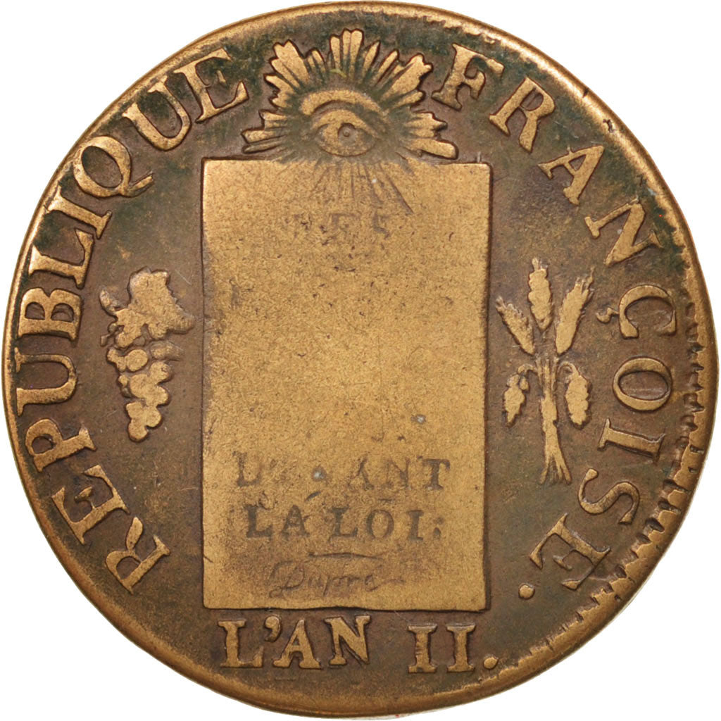 France, Sol aux balances françoise, 1793, Metz, F(12-15), Bronze, KM:619.2