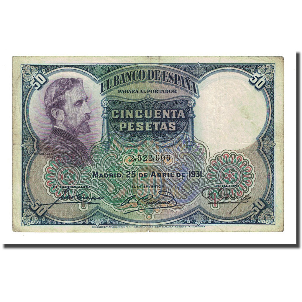 Banknote, Spain, 50 Pesetas, 1931-04-25, KM:82, EF(40-45)
