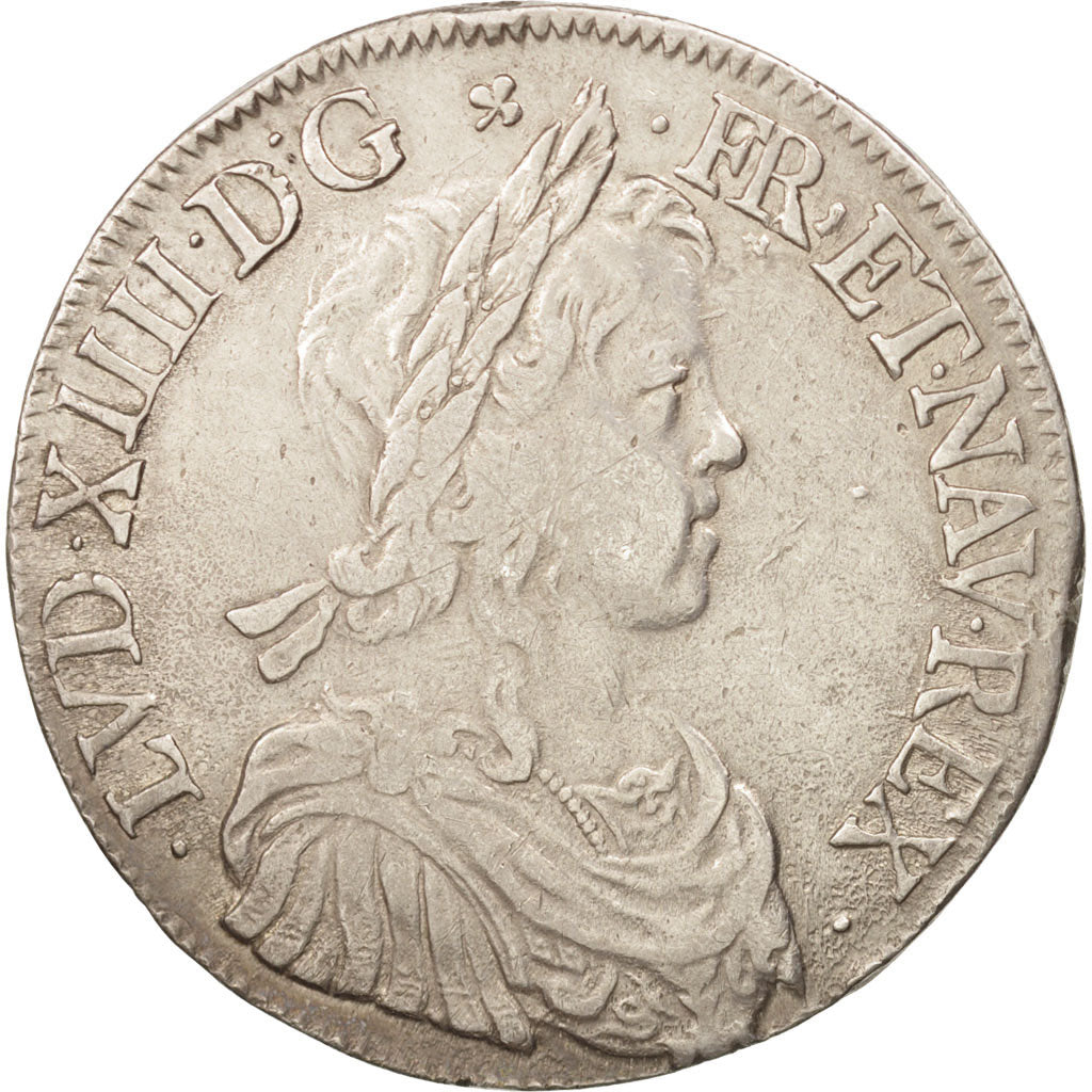 France, Louis XIV, Ecu, 1649, Montpellier, VF(30-35), Silver, Gadoury:202