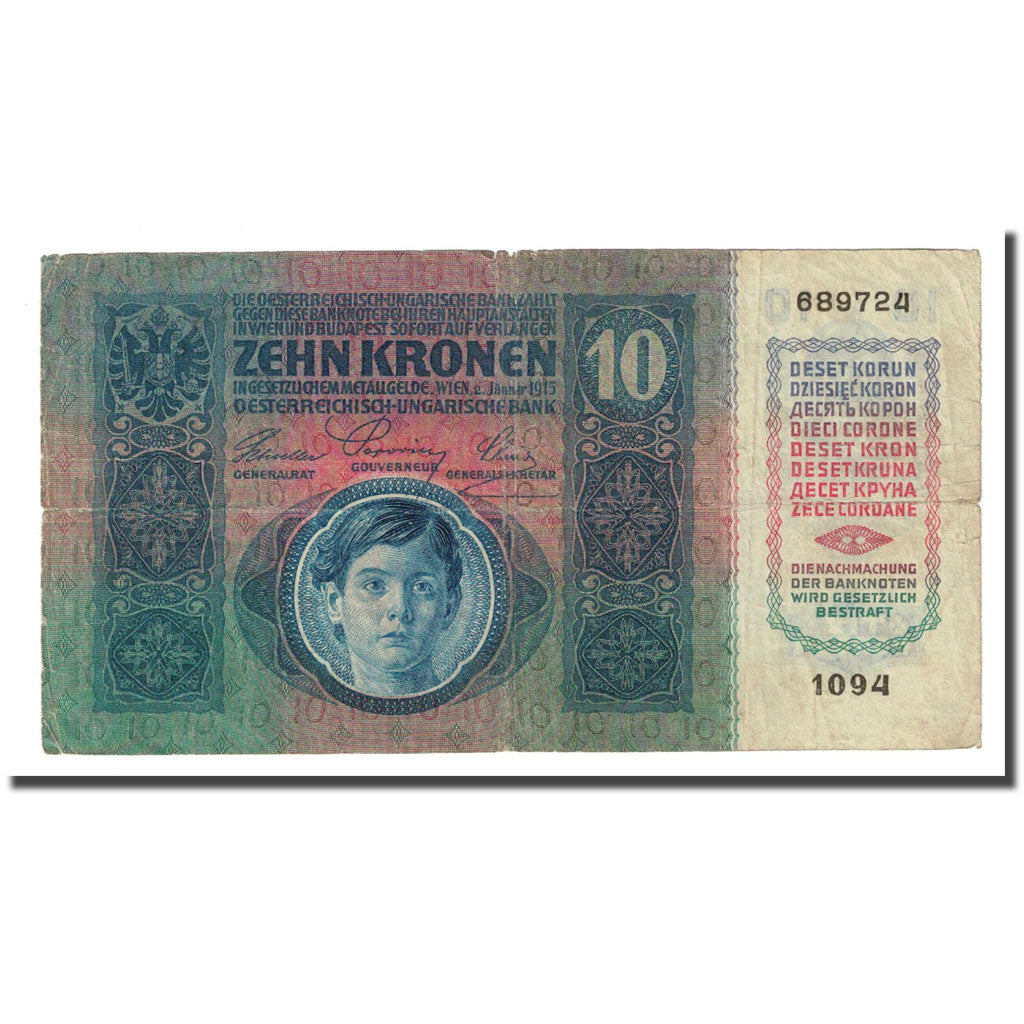 Banknote, Austria, 10 Kronen, 1915-01-02, KM:51a, VF(20-25)