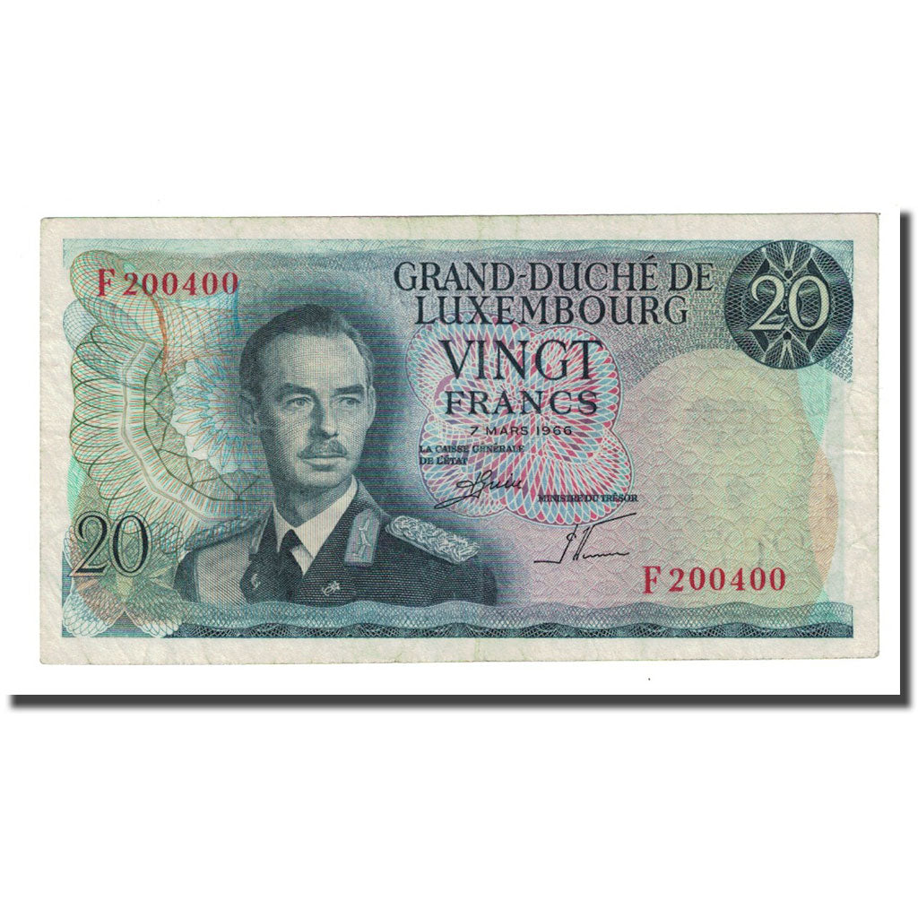 Banknote, Luxembourg, 20 Francs, 1966-03-07, KM:54a, EF(40-45)