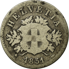 Coin, Switzerland, 20 Rappen, 1851, Strasbourg, VF(20-25), Billon, KM:7
