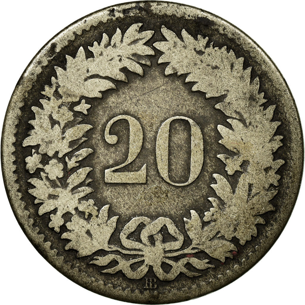 Coin, Switzerland, 20 Rappen, 1851, Strasbourg, VF(20-25), Billon, KM:7