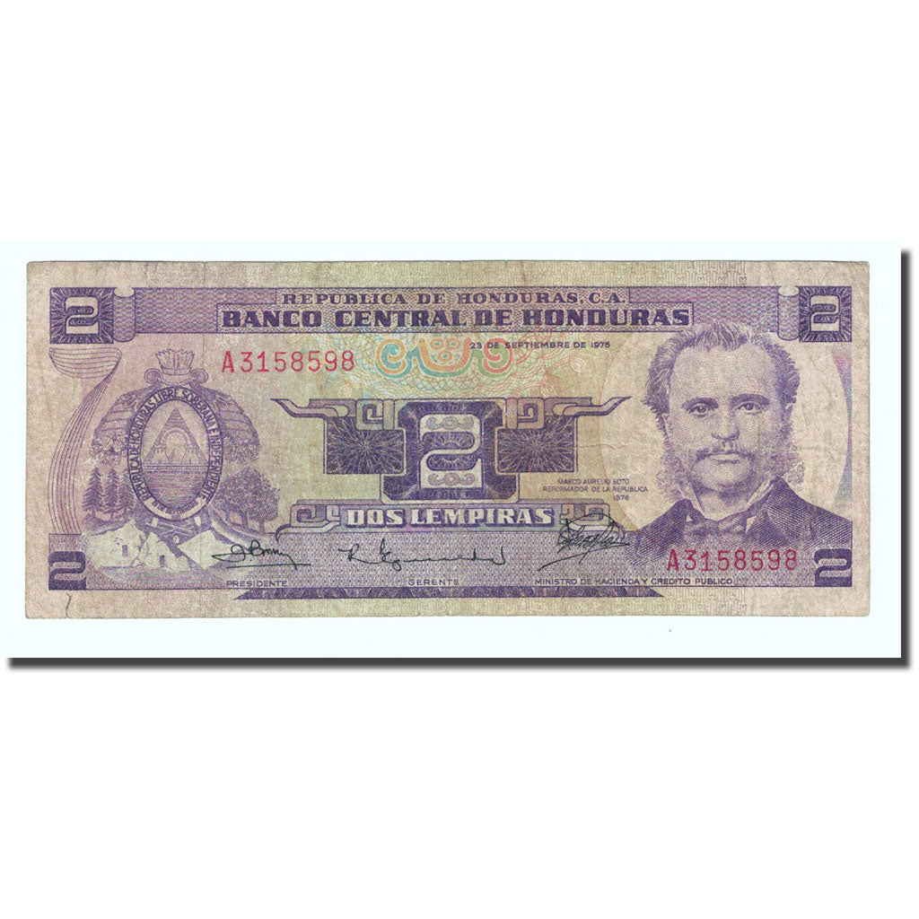 Banknote, Honduras, 2 Lempiras, 1976-09-23, KM:61, VF(20-25)