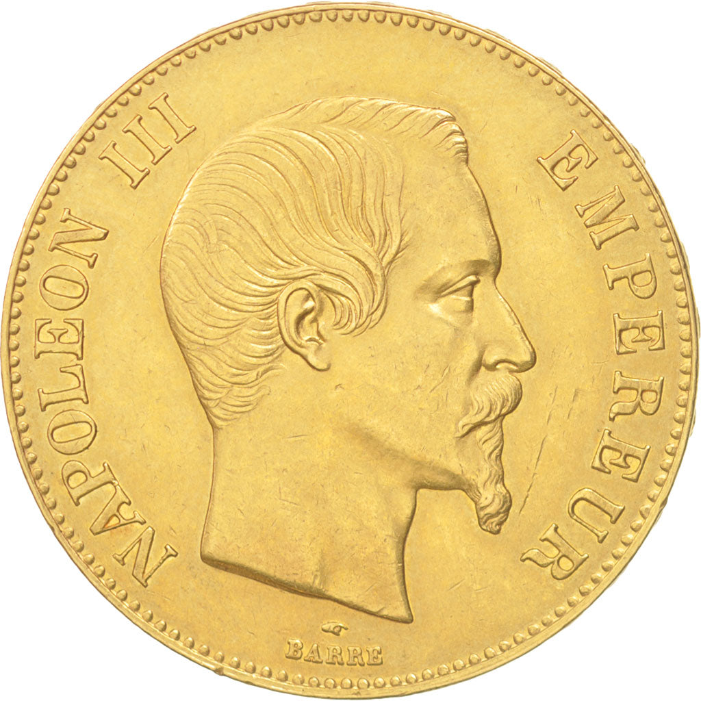 France, Napoleon III, 100 Francs, 1858,Paris,EF(40-45),Gold,KM 786.1,Gadoury1135