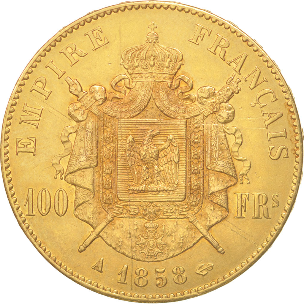 France, Napoleon III, 100 Francs, 1858,Paris,EF(40-45),Gold,KM 786.1,Gadoury1135