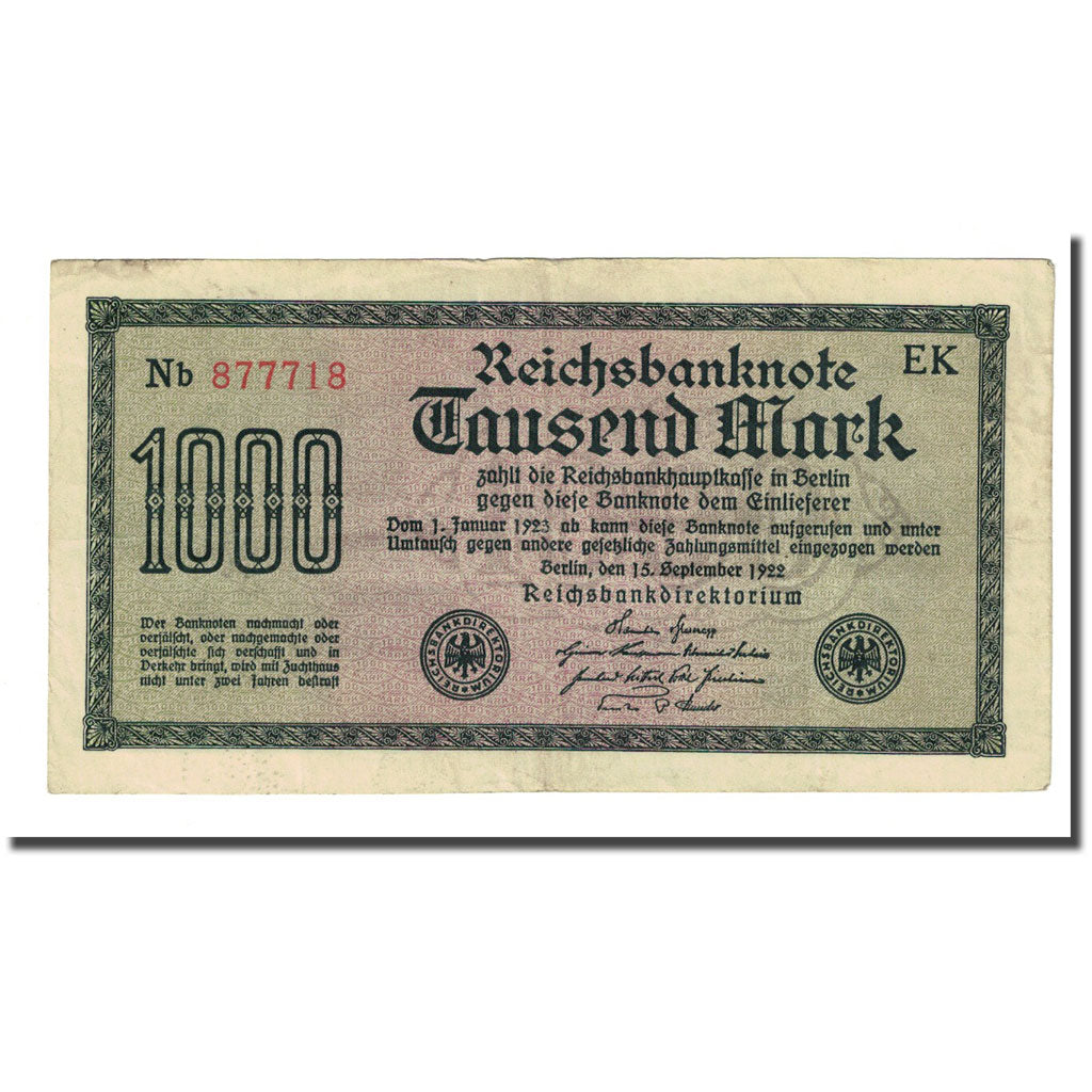 Banknote, Germany, 1000 Mark, 1922-09-15, KM:76f, EF(40-45)