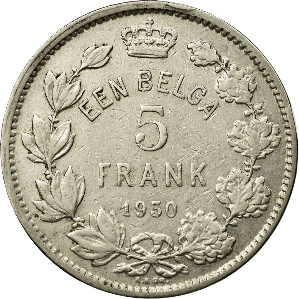 Coin, Belgium, 5 Francs, 5 Frank, 1930, EF(40-45), Nickel, KM:98